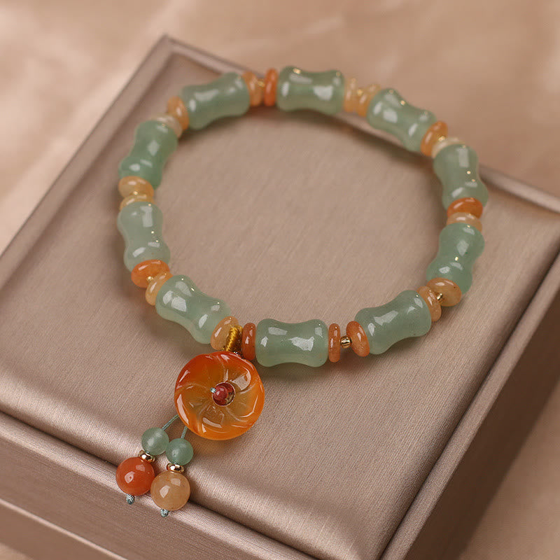 Braccialetto della fortuna con motivo a fiori di bambù e giada naturale Buddha Stones