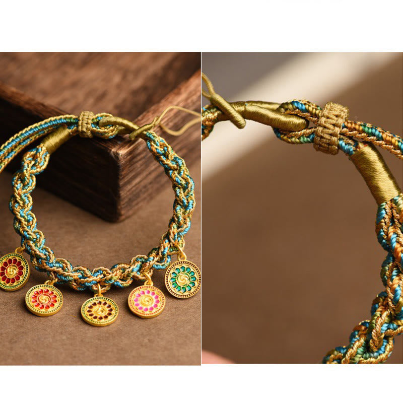 Braccialetto intrecciato a mano con corda intrecciata , Buddha Stones tibetane, cinque divinità della ricchezza e della fortuna