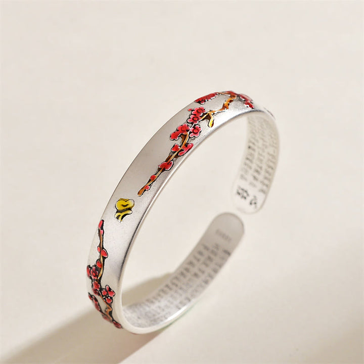 Braccialetto di guarigione con polsino in Buddha Stones , fiore di prugna e crisantemo, design a forma di cuore, Sutra