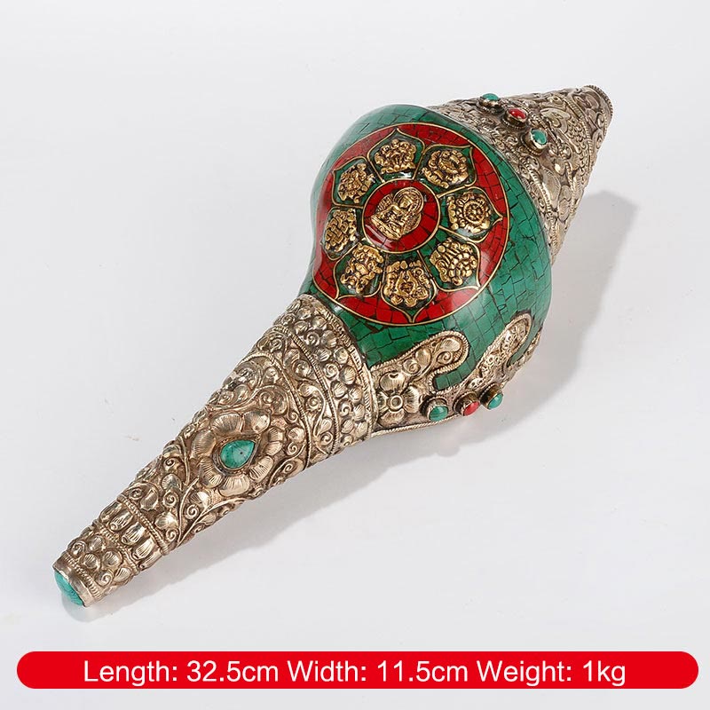 Decorazione positiva della ricchezza della conchiglia del Buddha Shankha Double Dorje incisa a mano tibetana - Otto simboli di buon auspicio Sakyamuni 32,5*11,5 cm - image 10