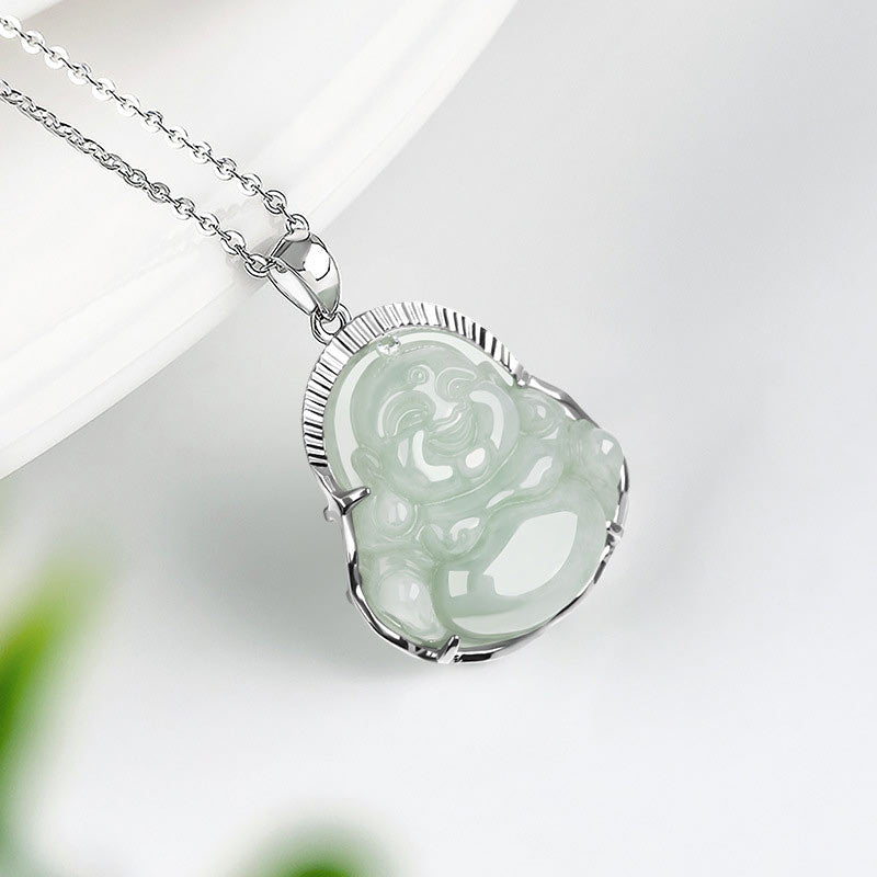 Collana con Buddha Stones in argento sterling 925 con ciondolo a forma di Buddha che ride, in giada, con fortuna e calma - image 4