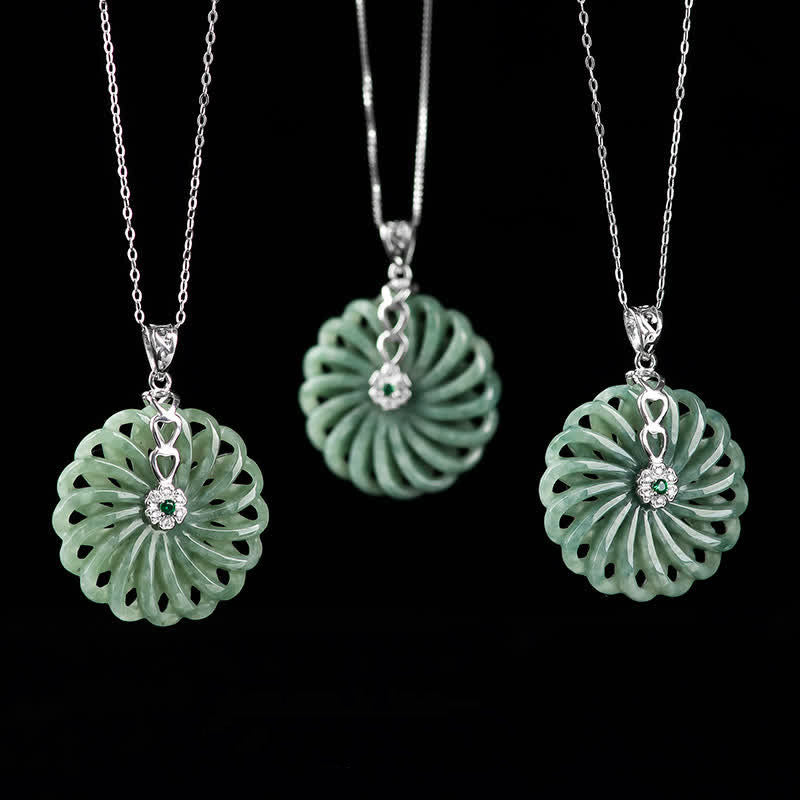 Collana con ciondolo Buddha Stones in argento sterling 925, giada rotonda naturale, fibbia della pace, abbondanza