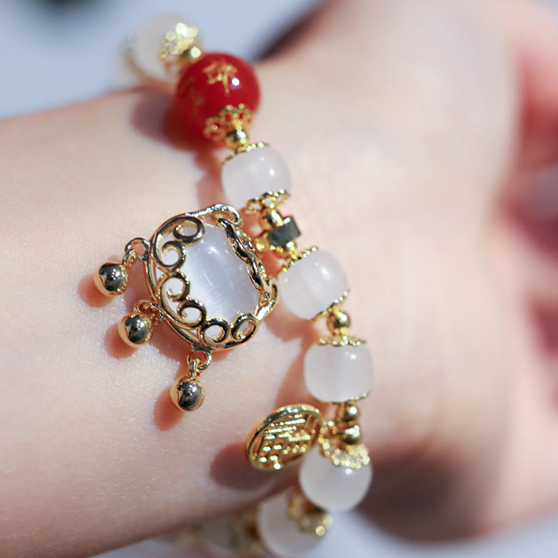 Braccialetto di benedizione con ciondolo a forma di lucchetto cinese con mulino a vento Buddha Stones Fu Character