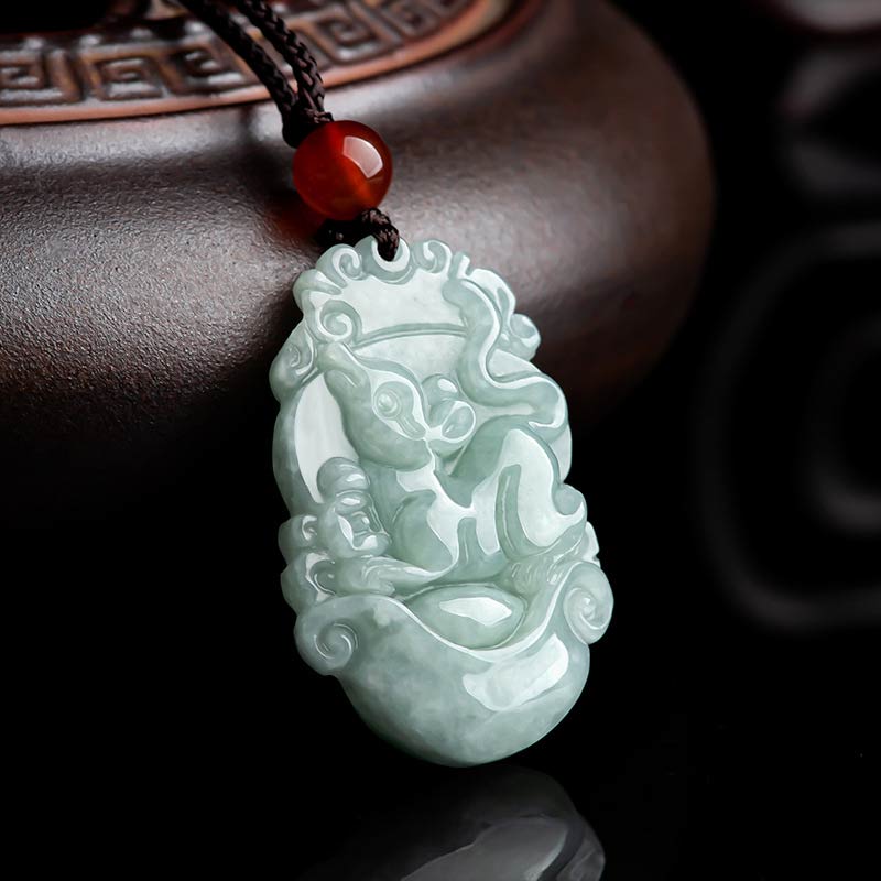 Collana con ciondolo di successo con 12 simboli dello zodiaco cinese in giada naturale Buddha Stones - image 2