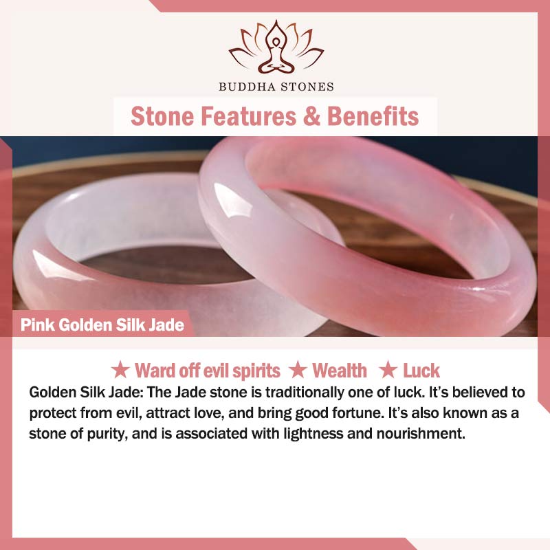 Braccialetto di giada rosa dorato e seta Buddha Stones Wealth - image 10