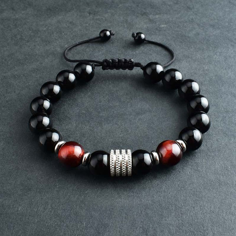 Bracciale Buddha Stones in ossidiana nera naturale con occhio di tigre e forza - Ossidiana nera e occhio di tigre rosso - Corda intrecciata - image 11