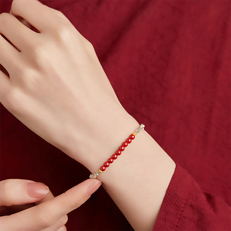 Bracciale Buddha Stones 925 Sterling Silver Cinnabar Fu Character Blessing