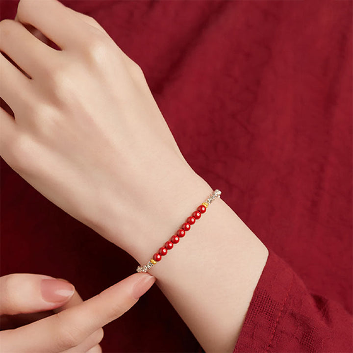 Bracciale Buddha Stones 925 Sterling Silver Cinnabar Fu Character Blessing