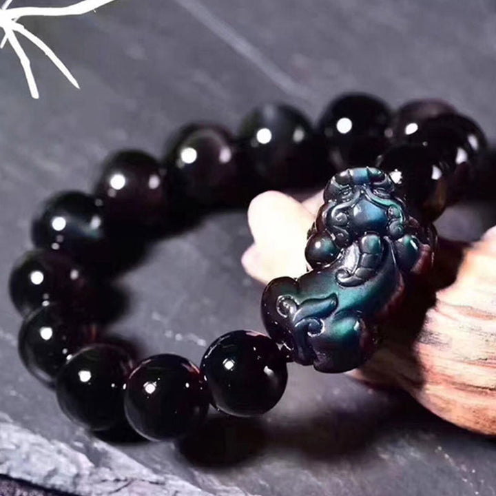 Braccialetto della fortuna in ossidiana arcobaleno PiXiu FengShui Buddha Stones