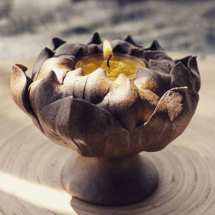 Portacandele in ceramica con fiore di Buddha Stones , bruciatore di incenso, decorazione per la casa