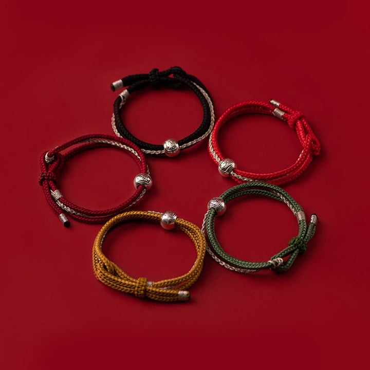 Braccialetto in corda con Buddha Stones in argento sterling 925 tibetano Zakiram, dea della ricchezza e della fortuna