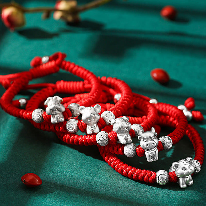 Braccialetto per bambini fatto a mano in corda rossa con Buddha Stones, in argento sterling 999, con zodiaco cinese