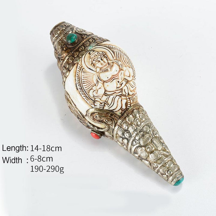 Decorazione positiva della ricchezza della conchiglia del Buddha Shankha incisa a mano tibetana - Dio giallo della ricchezza - image 10
