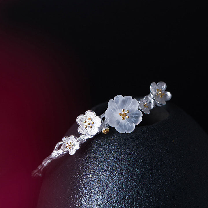 Buddha Stones Braccialetto regolabile con benedizione a forma di fiore di prugna in argento sterling 925 - image 3