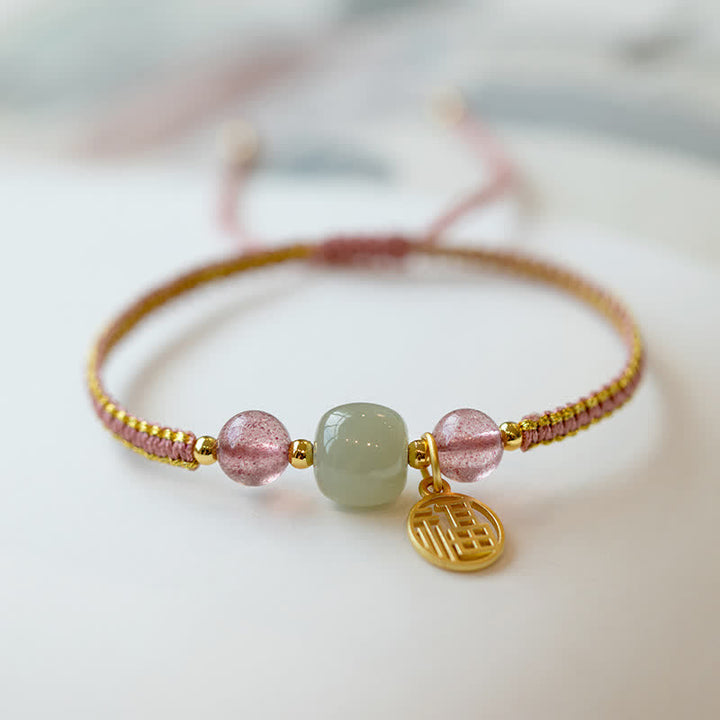 Braccialetto Buddha Stones Red Agate Jade Lotus Confidence Calm String