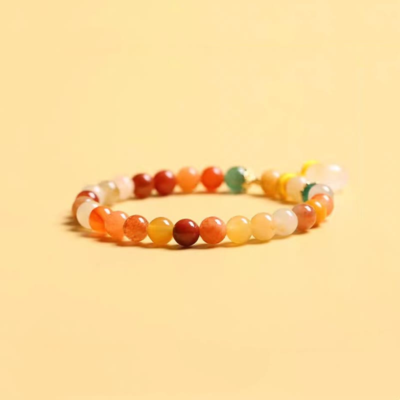 Bracciale Buddha Stones placcato oro 14K, giada di seta dorata colorata, fibbia della pace, ricchezza