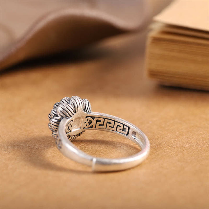 Buddha Stones925 Sterling Silver Lotus Red Agate Anello di Benedizione della Fiducia - image 10