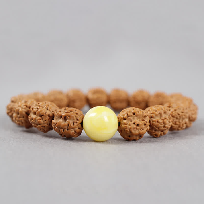 Buddha Stones Tibet Rudraksha Bodhi Seed Dzi Bead Ambra Turchese Bracciale della Ricchezza - image 3