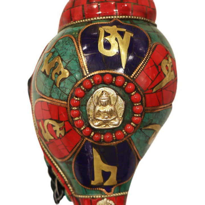 Shankha tibetano fatto a mano Om Mani Padme Hum Buddha Conch Shell Decorazione fortunata