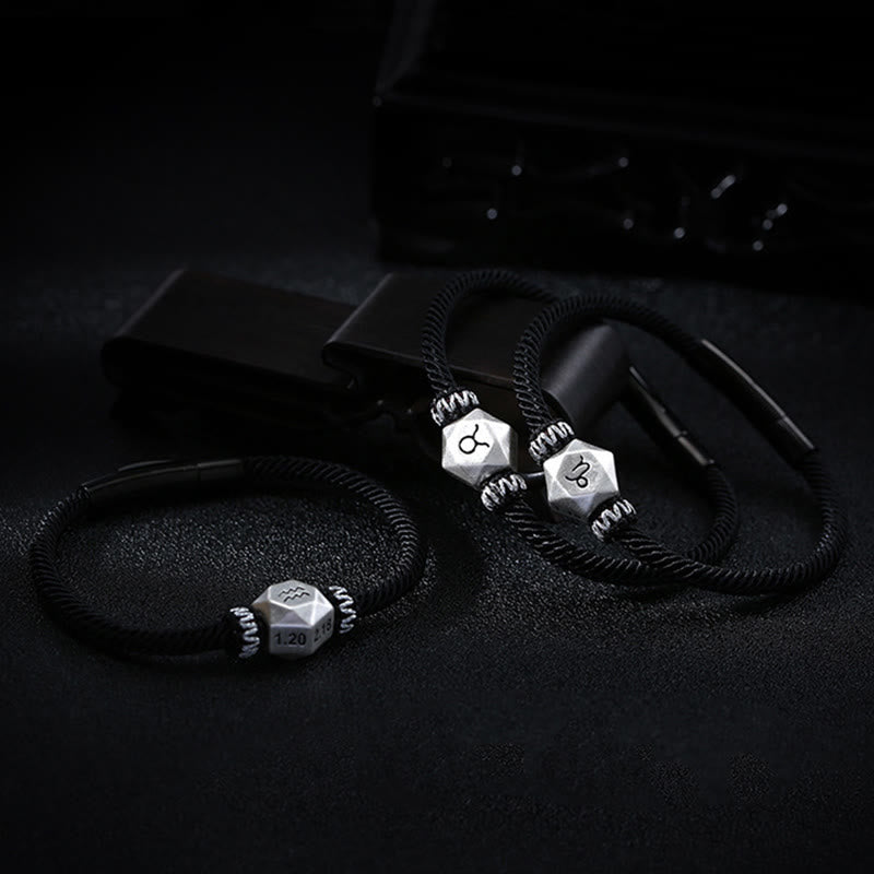 Braccialetto di corda fatto a mano con protezione delle 12 costellazioni dello zodiaco in argento sterling 999 Buddha Stones