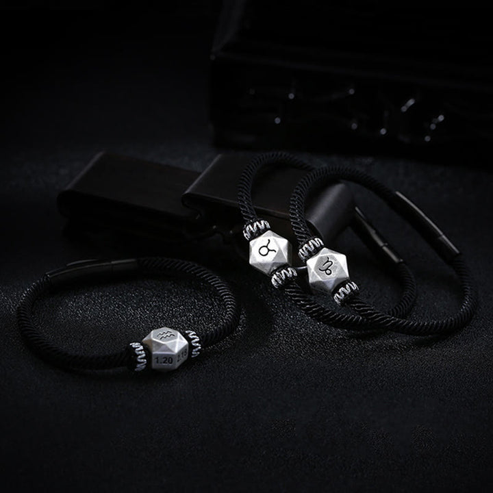 Braccialetto di corda fatto a mano con protezione delle 12 costellazioni dello zodiaco in argento sterling 999 Buddha Stones