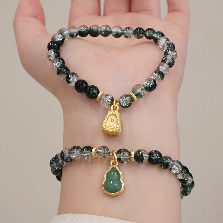 Braccialetto con ciondolo Buddha Stones naturale verde fantasma della fiducia in zucca