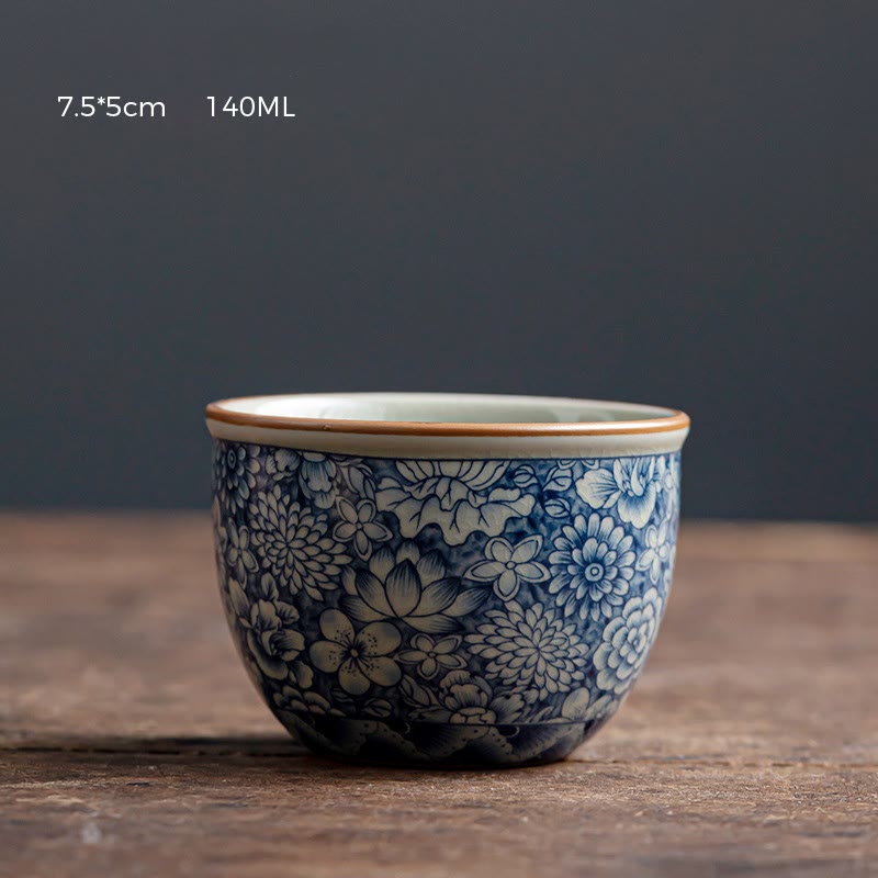 Buddha Stones, loto blu, fiore di pesco, crisantemo, design, tazza da tè in ceramica, tazze da tè Kung Fu