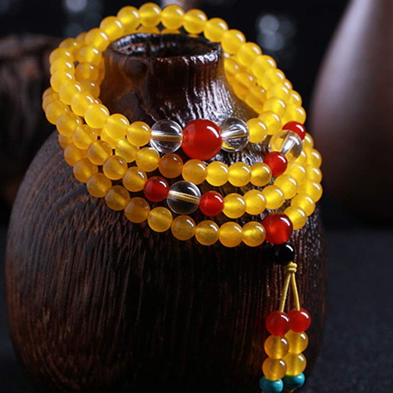 Braccialetto dell'armonia Buddha Stones 108 Mala Beads in calcedonio giallo