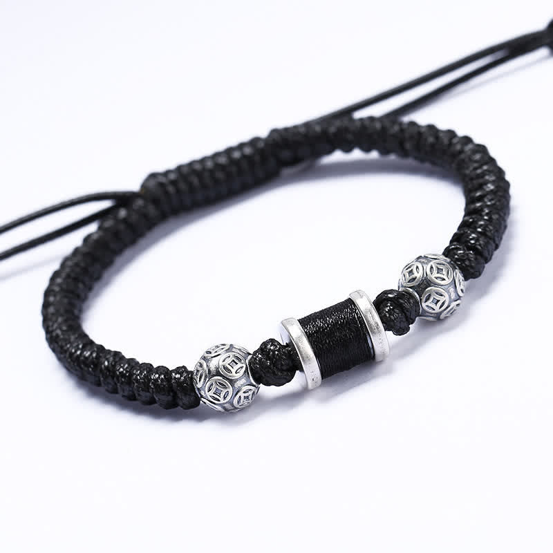 Braccialetto in corda intrecciata con perline di rame in argento sterling 999 Buddha Stones