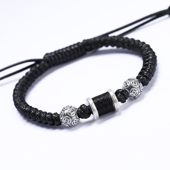 Braccialetto in corda intrecciata con perline di rame in argento sterling 999 Buddha Stones