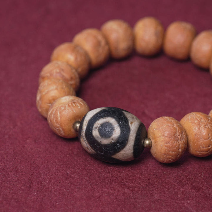 Bracciale Mala da polso con ciondolo di pace in Buddha Stones Tibet Bodhi Seed Dzi Bead