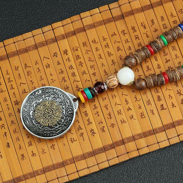Buddha Stones Tibetano Om Mani Padme Hum Ruota della Preghiera Rotazione Vajra Collana Pendente in Legno - image 25