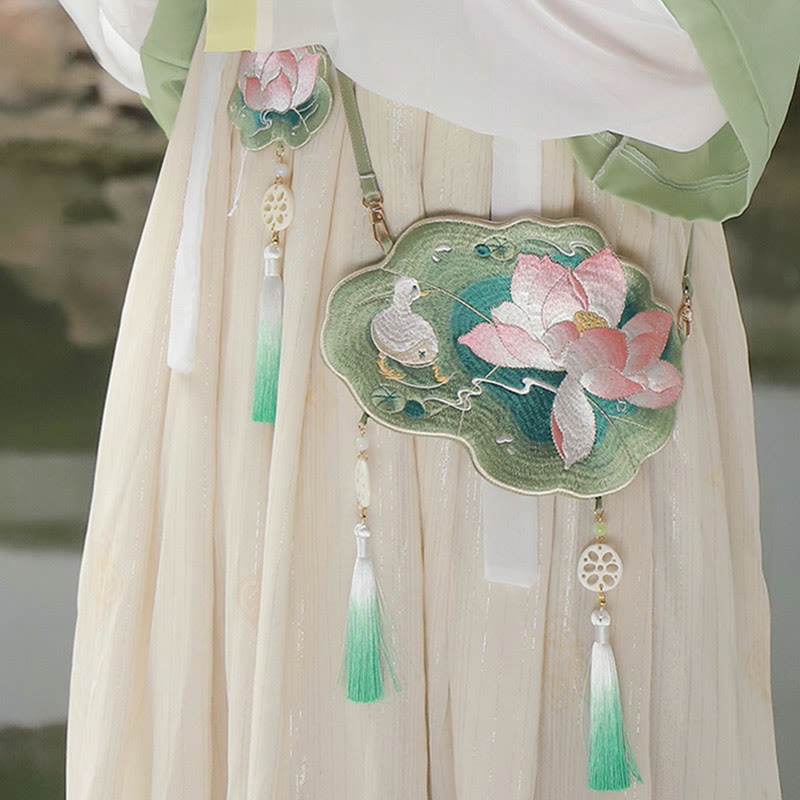 Buddha Stones Fortuna Ricamo Loto Koi Pesce Coniglio Fiore Borsa Hanfu Borsa a Tracolla Borsa a Tracolla