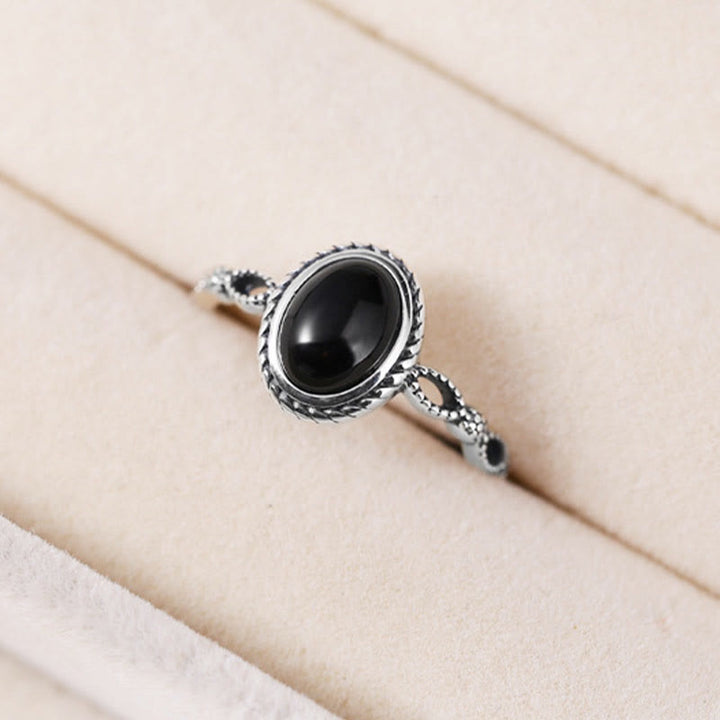 Anello della fortuna in onice nero in argento sterling 925 Buddha Stones