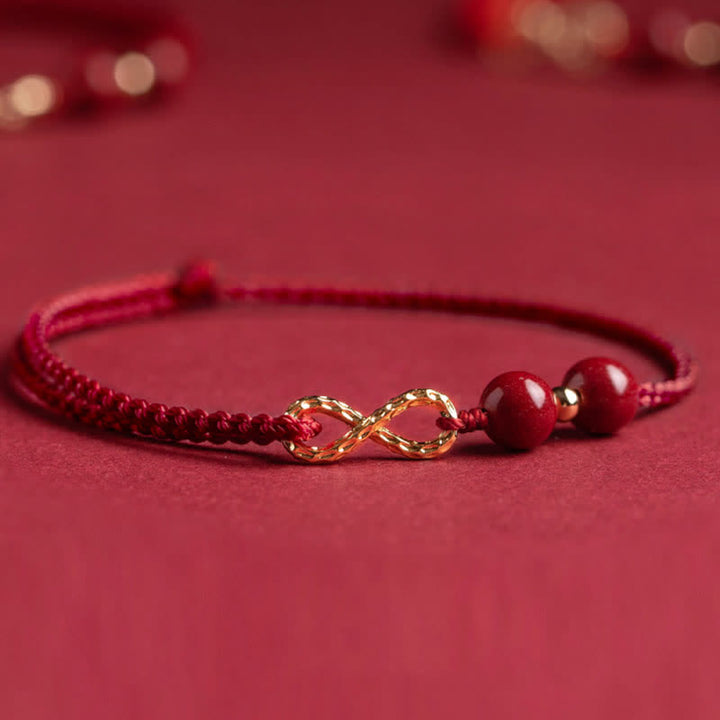 Buddha Stones Cinnabar Benedizione Rosso String 14K Oro Simbolo Infinito Bracciale Cavigliera