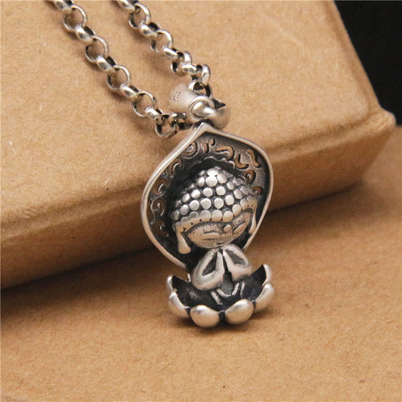 Collana con ciondolo Buddha Stones in argento sterling 999 con ciondolo Buddha Lotus Serenity - image 2