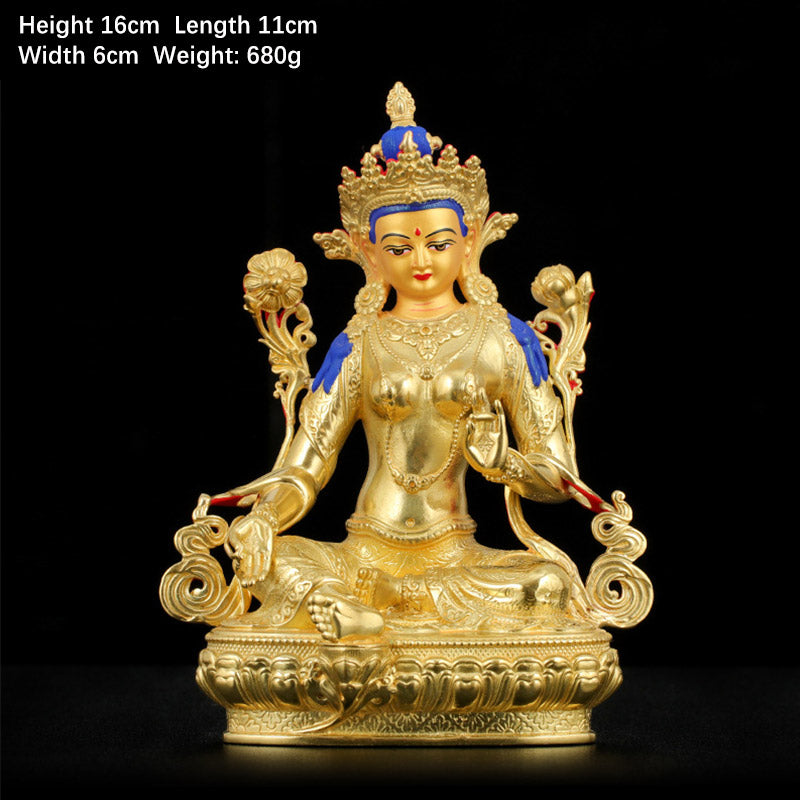 Decorazione statua in rame placcato oro Bodhisattva Tara verde protezione