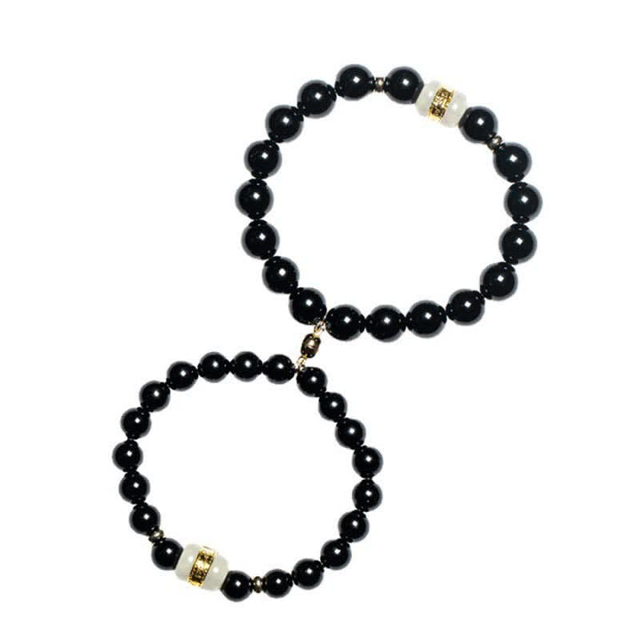 Buddha Stones Ossidiana nera Giada Om Mani Padme Hum Forza Coppia Braccialetto magnetico