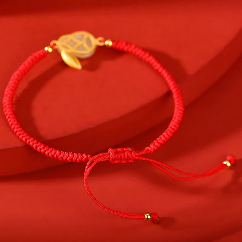 Braccialetto di protezione con corda rossa e giada bianca Hetian dell'anno del coniglio in argento sterling 925 Buddha Stones