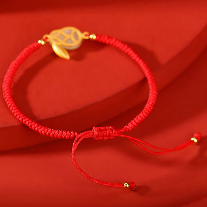 Braccialetto di protezione con corda rossa e giada bianca Hetian dell'anno del coniglio in argento sterling 925 Buddha Stones