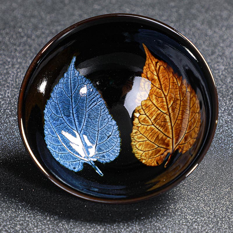 Buddha Stones Foglia d'acero dorata Tazza da tè cinese Jianzhan in ceramica Tazza da tè Tenmoku Kung Fu