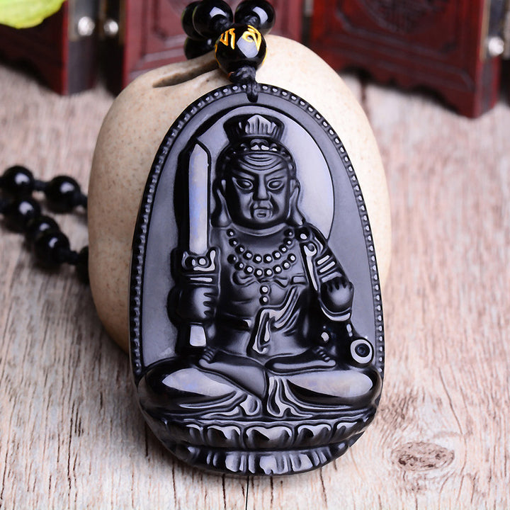 Buddha Stones Zodiaco Cinese Ossidiana Buddha Amuleto Protezione Ciondolo Collana - image 7