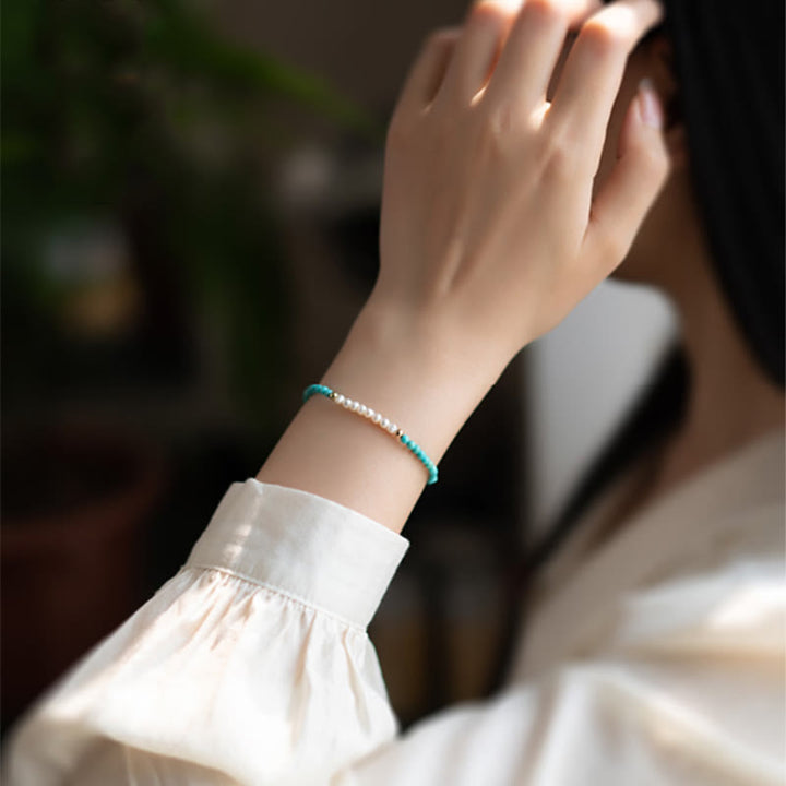 Braccialetto di perline di perle turchesi naturali in argento sterling 925 Buddha Stones - image 10