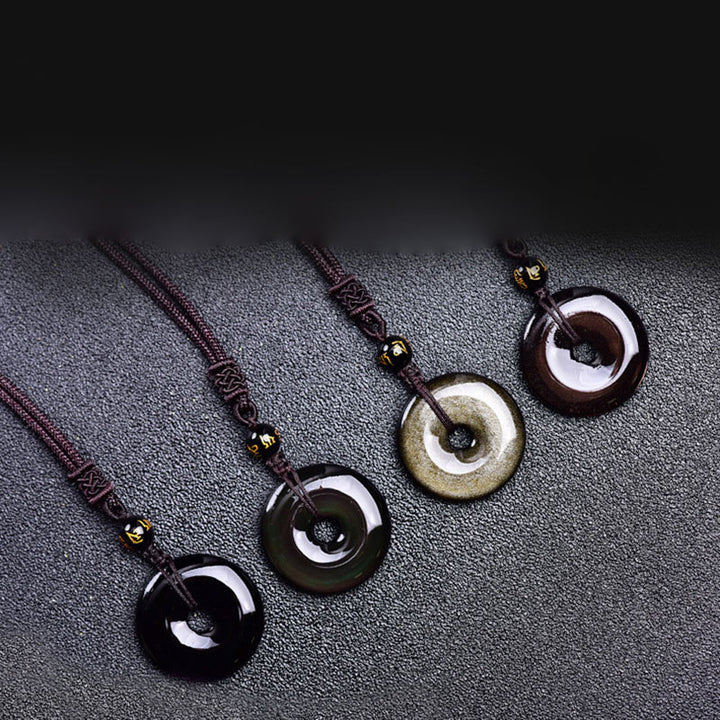 Collana di protezione in ossidiana tibetana Buddha Stones
