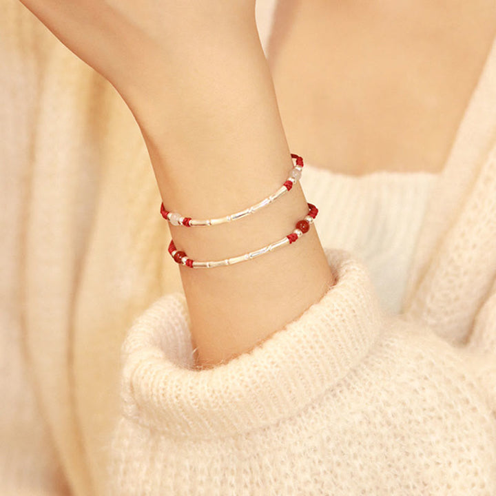 Braccialetto intrecciato con perline di protezione in argento sterling 925 Buddha Stones, agata bianca e agata rossa