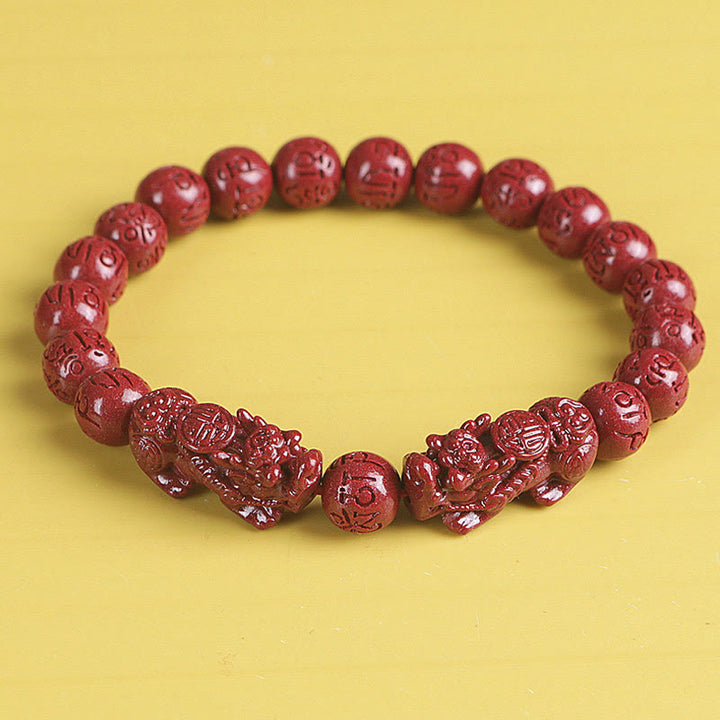 Braccialetto di perline Buddha Stones Natural Double PiXiu Cinnabar Om Mani Padme Hum Wealth Luck