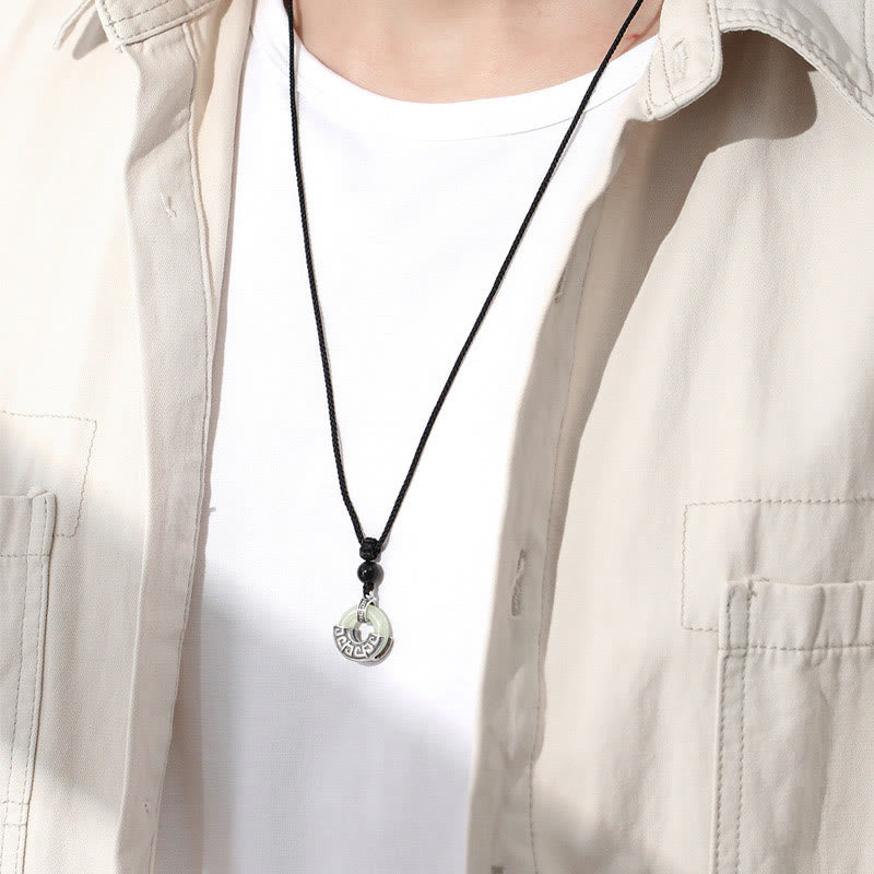 Collana con ciondolo Buddha Stones in argento sterling 925, giada naturale di Hetian, fibbia della pace e prosperità