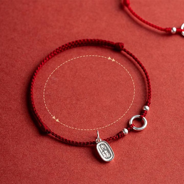 Braccialetto in corda rossa con fibbia in argento sterling 925 Buddha Stones Lucky Fortune Peace Joy Lotus Peace