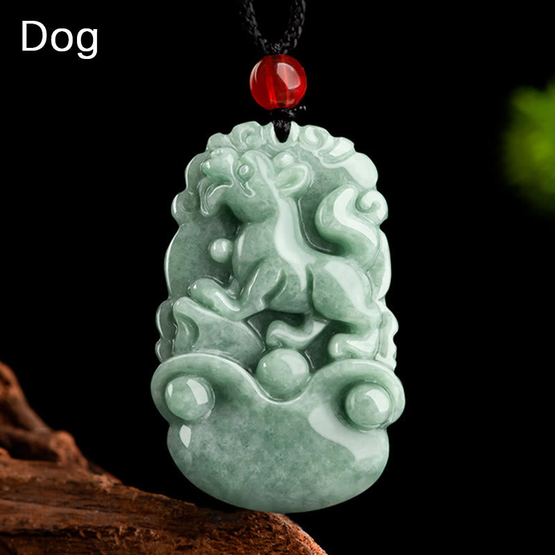 Buddha Stones Giada verde naturale 12 Zodiaco cinese Fortuna Prosperità Collana pendente - Cane - image 19