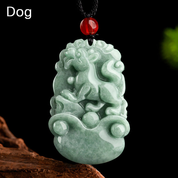 Buddha Stones Giada verde naturale 12 Zodiaco cinese Fortuna Prosperità Collana pendente - Cane - image 19